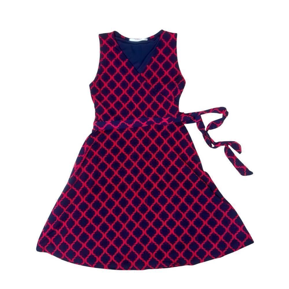 41 Hawthorn Red Navy V-Neck Sleeveless Dress SMALL